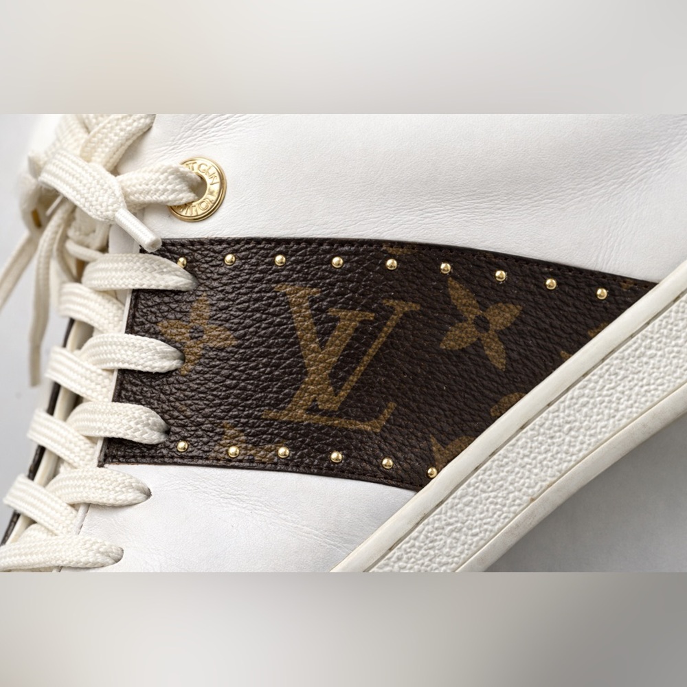 Louis Vuitton White and Brown Monogram Sneakers - Picture 2 of 3